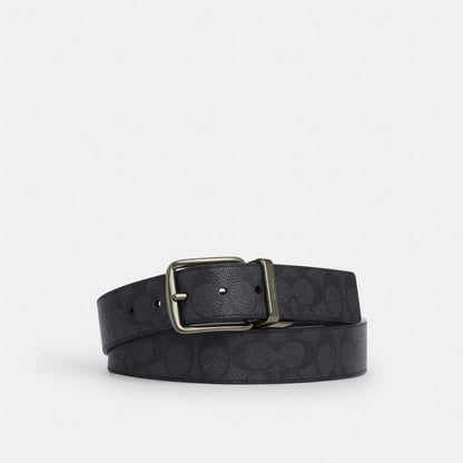 Coach Harness Buckle Cut To Size Reversible Belt, 38 Mm Gunmetal Charcoal Black