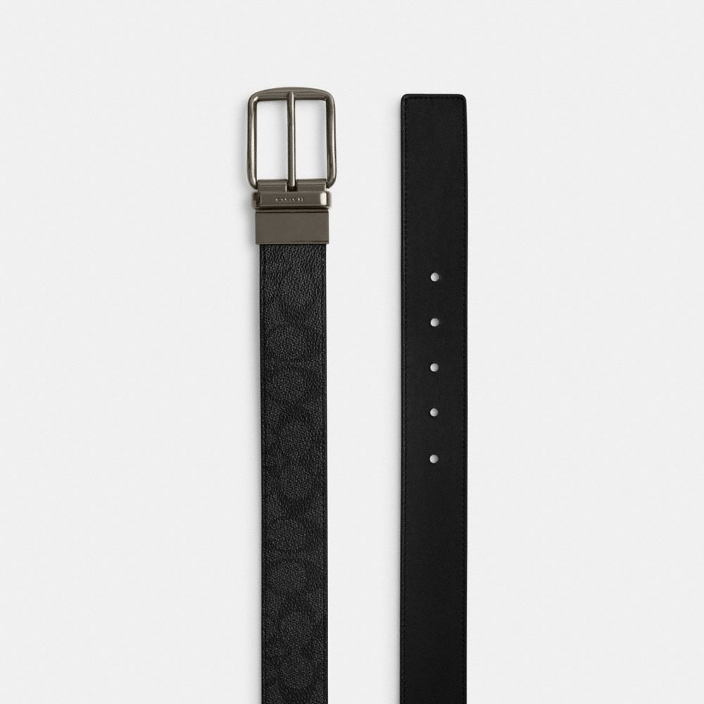 Harness Buckle Cut To Size Reversible Belt, 38 Mm Signature Canvas-Gunmetal-Charcoal-Black Signature Canvas-Gunmetal-Charcoal-Black