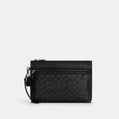 Coach Carry All Pouch In Signature Canvas Gunmetal Charcoal Black