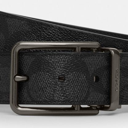 Double Bar Buckle Cut To Size Reversible Belt, 38 Mm Gunmetal-Charcoal-Black Gunmetal-Charcoal-Black