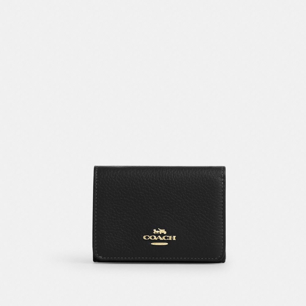 Coach Card Holder Wallet In Signature Canvas Gold Walnut Black
