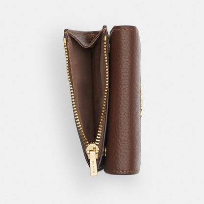 Coach Card Holder Wallet In Signature Canvas Gold Tan Brown