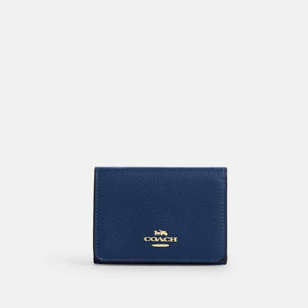 Coach Card Holder Wallet In Signature Canvas Im Tan Deep Blue