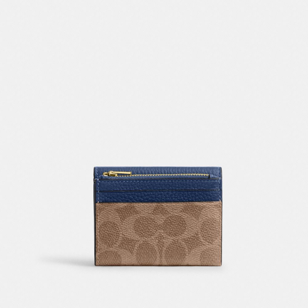 Coach Card Holder Wallet In Signature Canvas Im Tan Deep Blue