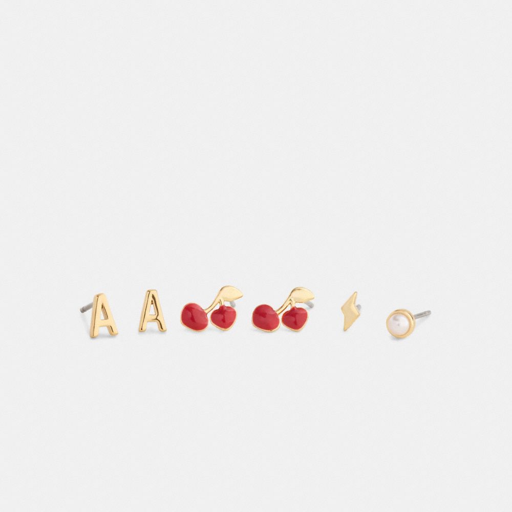 A Initial Stud Earrings Set Gold-Red Gold-Red