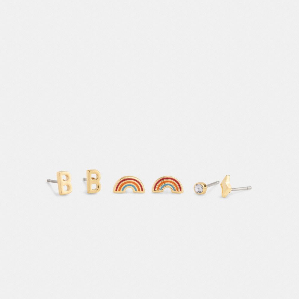 Coach B Initial Stud Earrings Set Gold Multi