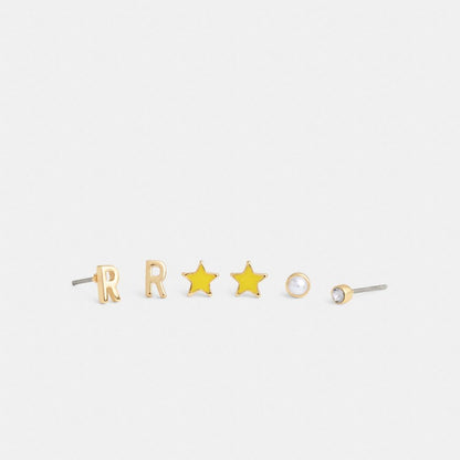 Coach R Initial Stud Earrings Set Gold Yellow
