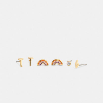 Coach T Initial Stud Earrings Set Gold Multi