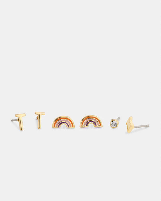 T Initial Stud Earrings Set Gold-Multi Gold-Multi