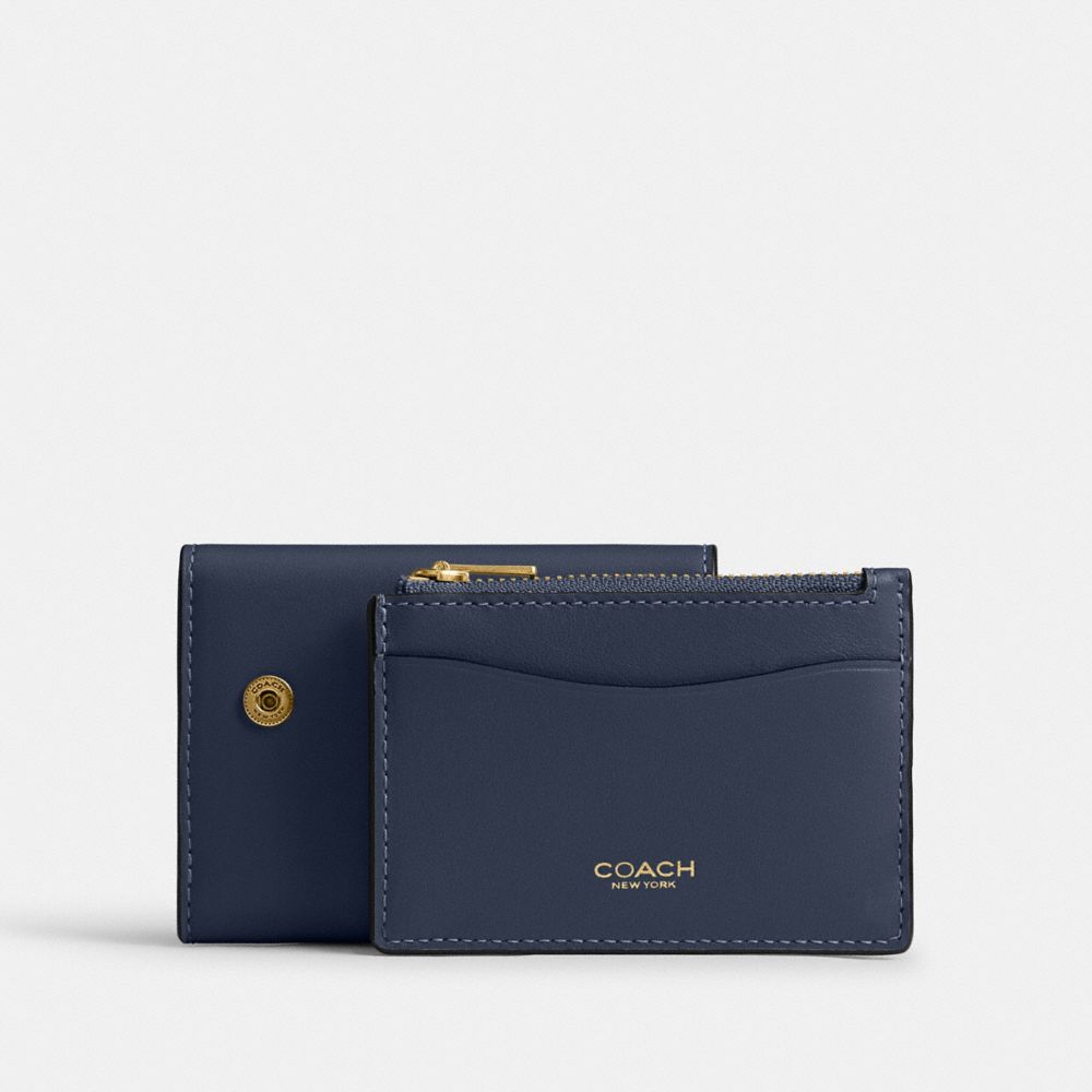 Coach Essential Card Holder Wallet Brass Navy