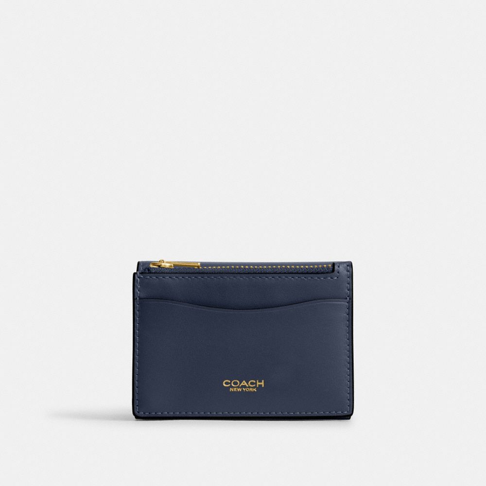 Coach Essential Card Holder Wallet Brass Navy