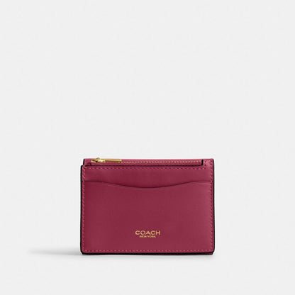 Coach Essential Card Holder Wallet Brass Dark Fuchsia