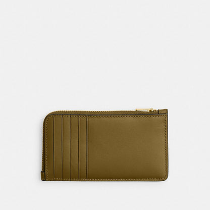 Coach New York Zip Card Case Brass Muted Olive