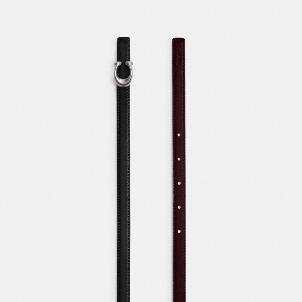 Coach Sculpted Signature Buckle Reversible Belt, 13 Mm Silver Black Merlot