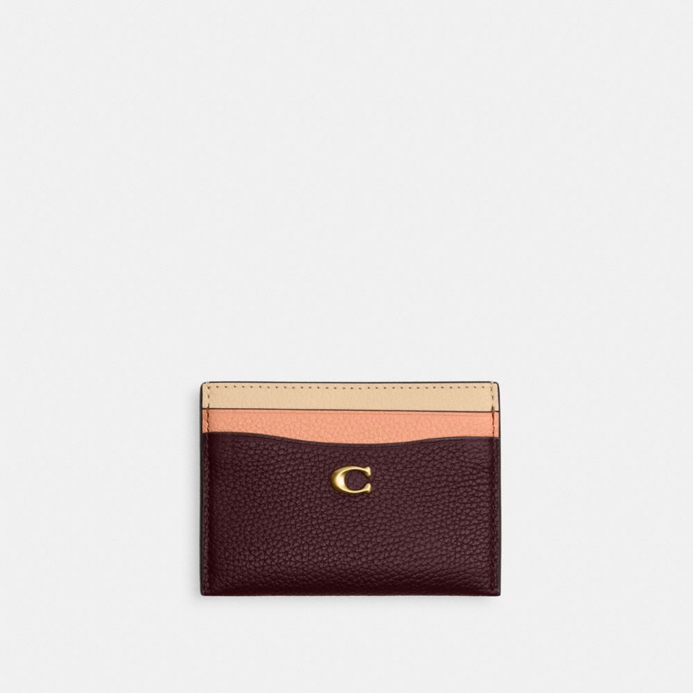 Coach Essential Card Case In Colorblock Brass Merlot Multi