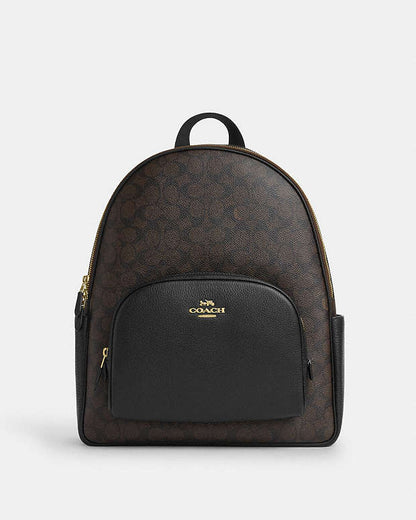 Large Court Backpack In Signature Canvas Signature Canvas-Gold-Walnut-Black Signature Canvas-Gold-Walnut-Black