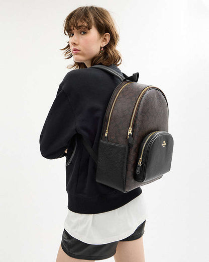 Large Court Backpack In Signature Canvas Signature Canvas-Gold-Walnut-Black Signature Canvas-Gold-Walnut-Black