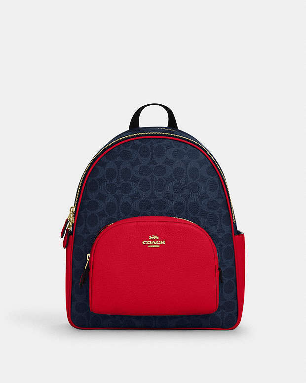 Court Backpack In Signature Canvas Signature Canvas-Im-Denim-Bold Red Signature Canvas-Im-Denim-Bold Red