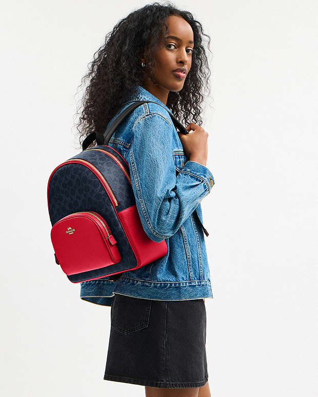 Court Backpack In Signature Canvas Signature Canvas-Im-Denim-Bold Red Signature Canvas-Im-Denim-Bold Red