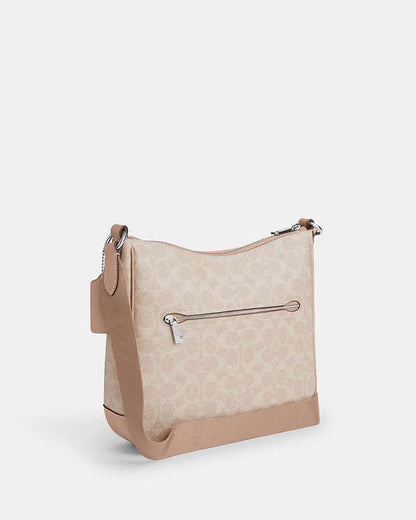 Ellie File Bag In Signature Canvas With Stripe Signature Canvas-Silver-Sand-Taupe Signature Canvas-Silver-Sand-Taupe