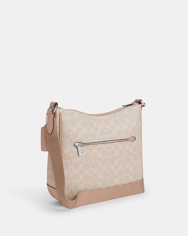 Ellie File Bag In Signature Canvas With Stripe Signature Canvas-Silver-Sand-Taupe Signature Canvas-Silver-Sand-Taupe