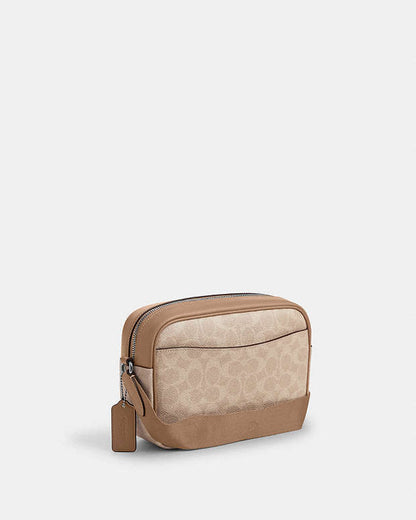 Jamie Camera Bag In Signature Canvas With Stripe Signature Canvas-Silver-Sand-Taupe Signature Canvas-Silver-Sand-Taupe