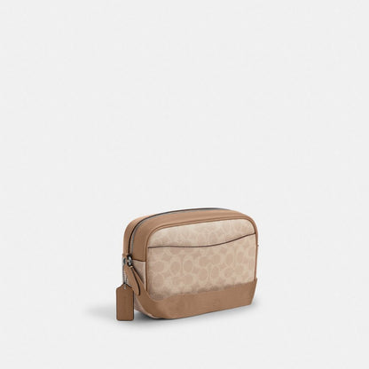 Coach Jamie Camera Bag In Signature Canvas With Stripe Silver Sand Taupe
