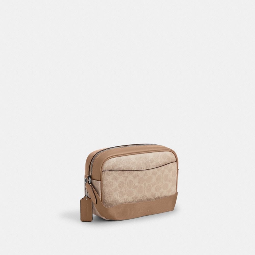 Jamie Camera Bag In Signature Canvas With Stripe Signature Canvas-Silver-Sand-Taupe Signature Canvas-Silver-Sand-Taupe