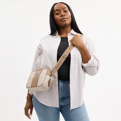 Coach Jamie Camera Bag In Signature Canvas With Stripe Silver Sand Taupe