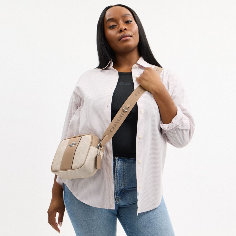 Coach Jamie Camera Bag In Signature Canvas With Stripe Silver
