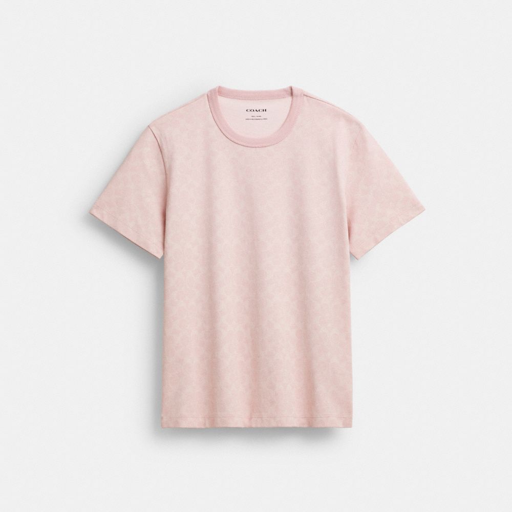 Coach All Over Signature T Shirt In Organic Cotton Pink Multi
