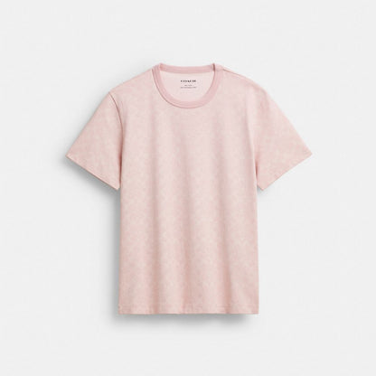 Coach All Over Signature T Shirt In Organic Cotton Pink Multi