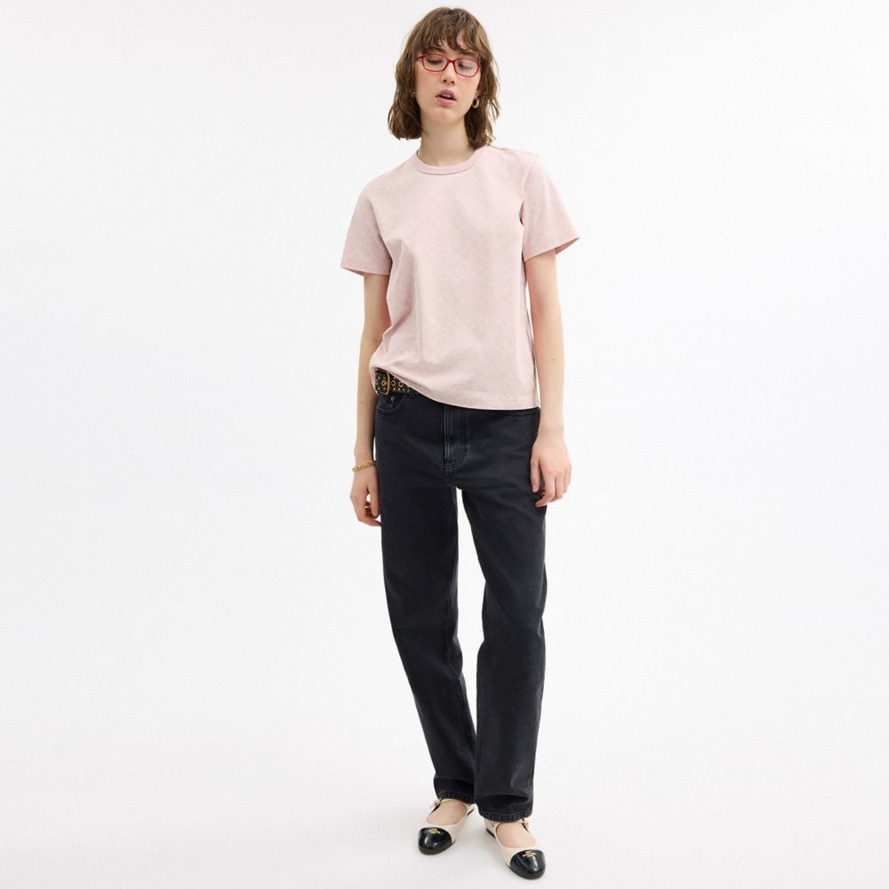 Coach All Over Signature T Shirt In Organic Cotton Pink Multi