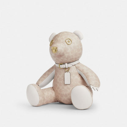Coach Collectible Bear In Signature Canvas Gold Sand Chalk