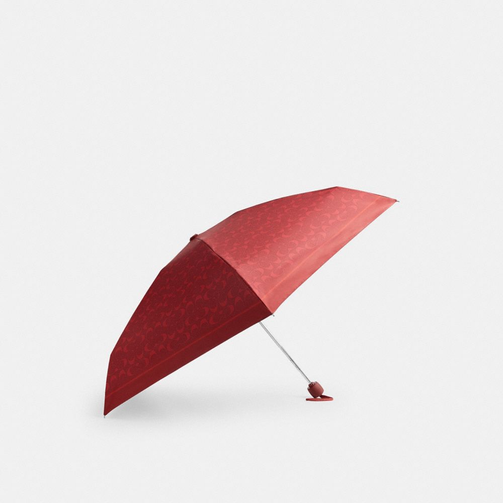 Coach Uv Protection Mini Umbrella In Signature Print Silver Crimson