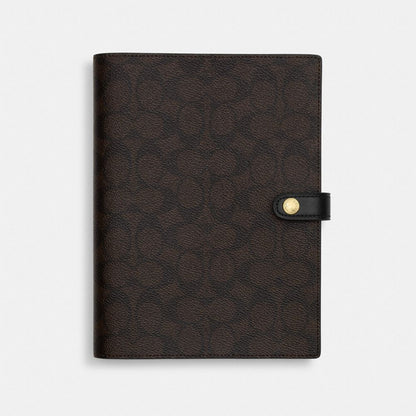 Coach Notebook In Signature Canvas Gold Walnut Black