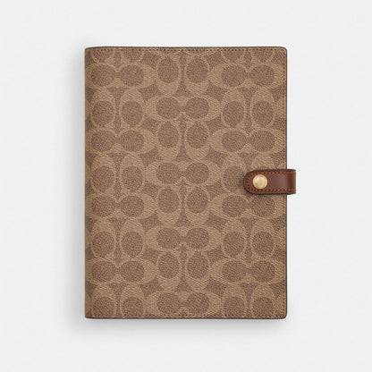 Coach Notebook In Signature Canvas Gold Tan Brown