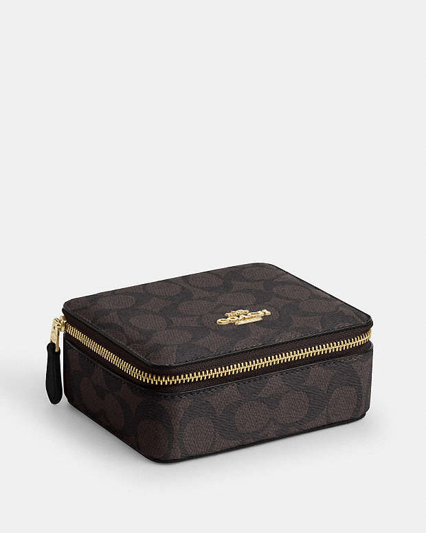 Large Jewelry Box In Signature Canvas Signature Canvas-Gold-Walnut-Black Signature Canvas-Gold-Walnut-Black