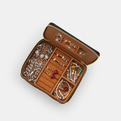 Coach Large Jewelry Box In Signature Canvas Gold Walnut Black