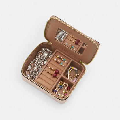 Coach Large Jewelry Box In Signature Canvas Gold Sand Chalk