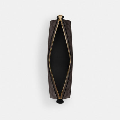 Coach Pencil Case In Signature Canvas Gold Walnut Black