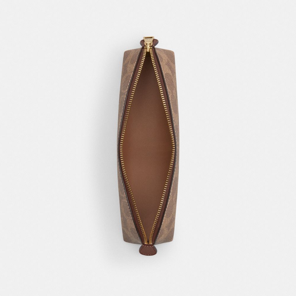 Coach Pencil Case In Signature Canvas Gold Tan Brown