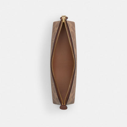 Coach Pencil Case In Signature Canvas Gold Tan Brown