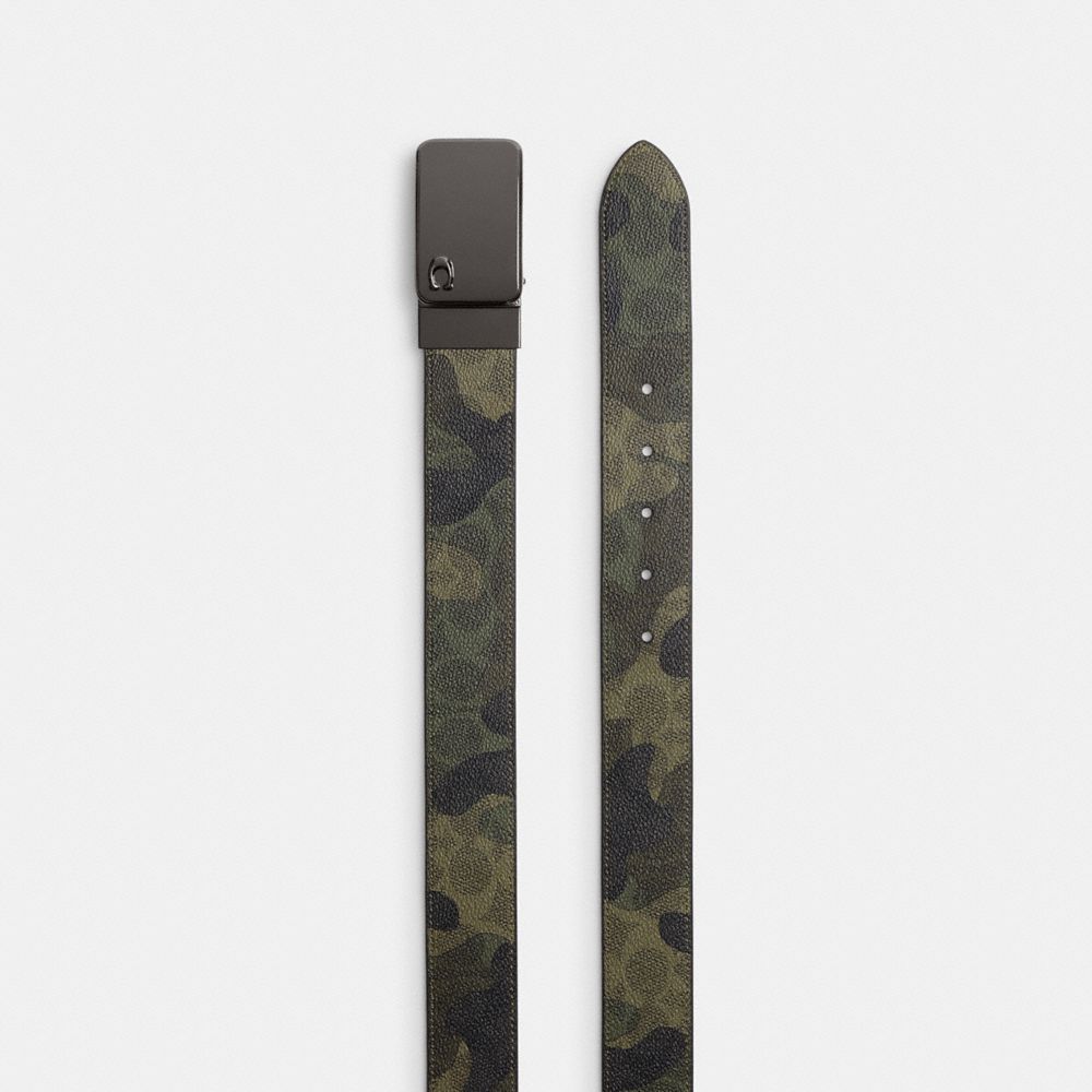 Coach Signature Plaque Buckle Cut To Size Reversible Belt With Signature Camo Print, 38 Mm Signature Camo