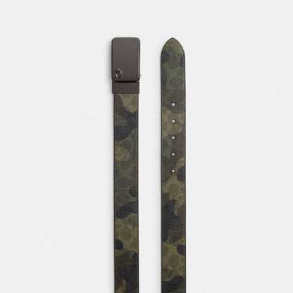 Coach Signature Plaque Buckle Cut To Size Reversible Belt With Signature Camo Print, 38 Mm Signature Camo