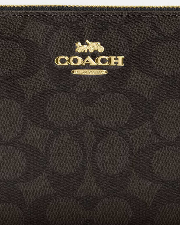 Large Corner Zip Wristlet In Signature Canvas Signature Canvas-Gold-Walnut-Black Signature Canvas-Gold-Walnut-Black