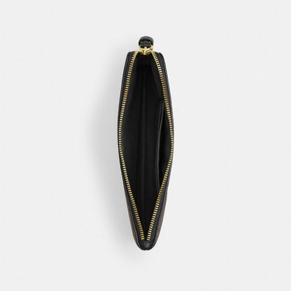 Coach Large Corner Zip Wristlet In Signature Canvas Gold Walnut Black