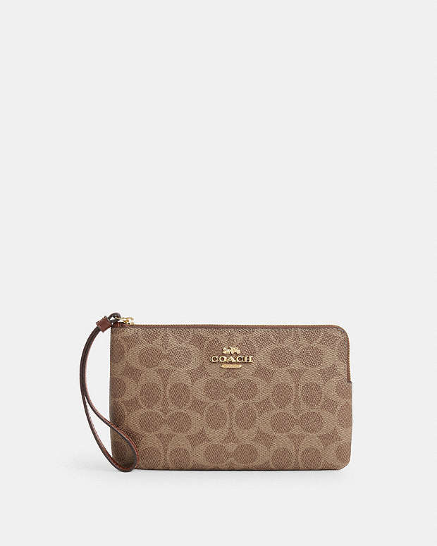 Large Corner Zip Wristlet In Signature Canvas Signature Canvas-Gold-Tan-Brown Signature Canvas-Gold-Tan-Brown