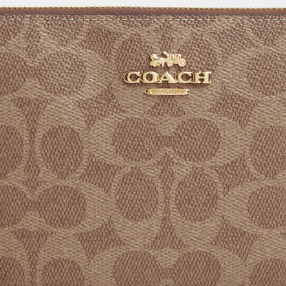 Coach Large Corner Zip Wristlet In Signature Canvas Gold Tan Brown