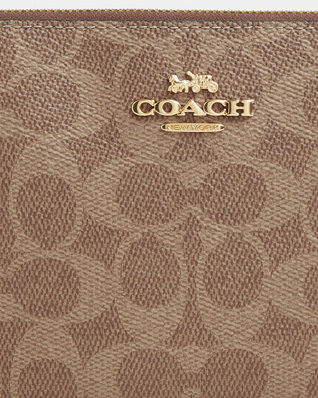 Large Corner Zip Wristlet In Signature Canvas Signature Canvas-Gold-Tan-Brown Signature Canvas-Gold-Tan-Brown